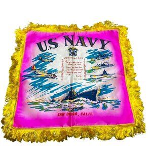 Vintage U.S. Navy San Diego Souvenir Pillow Cover Mother and Dad Sentiment